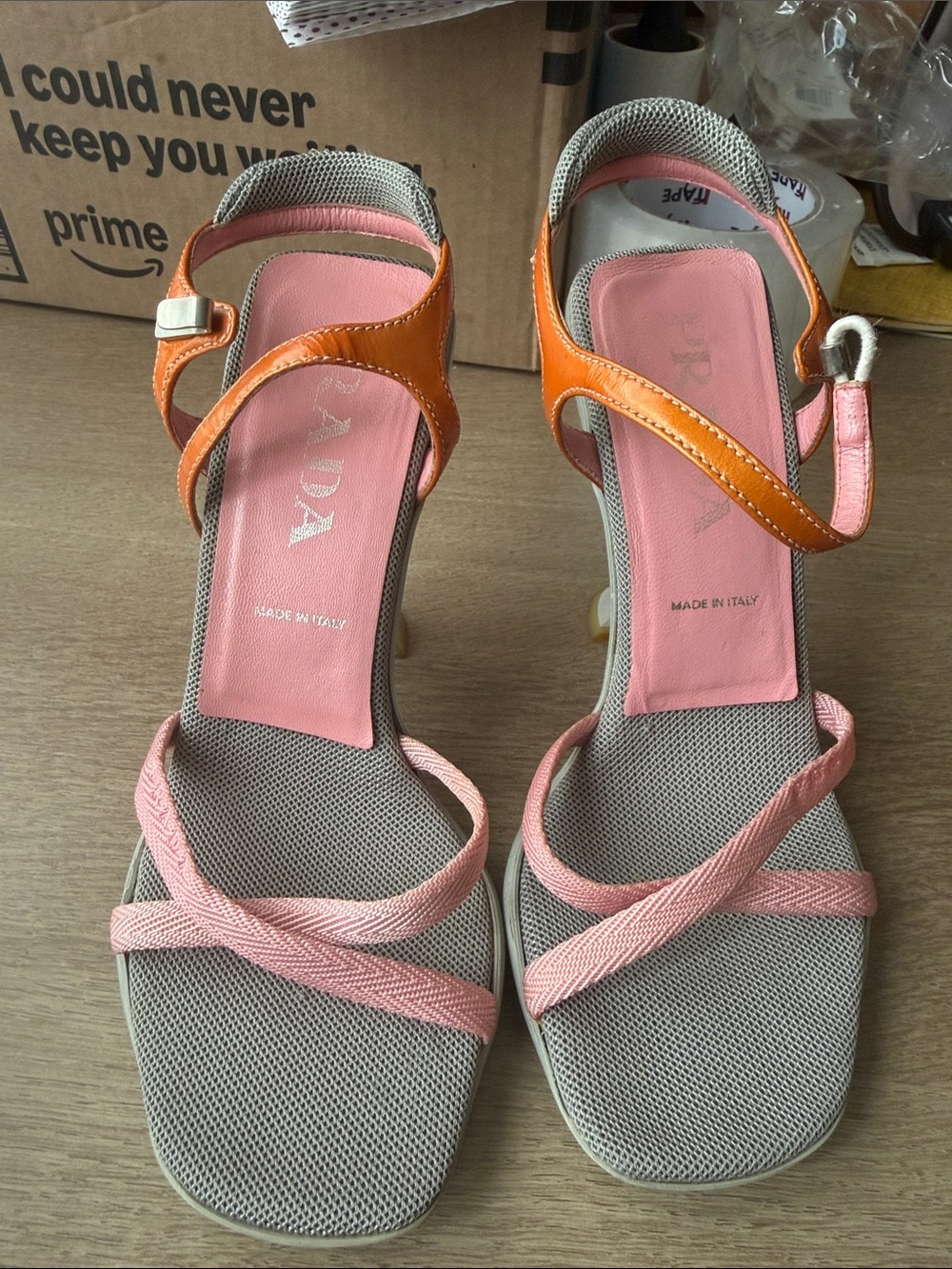PRADA SPORT 2000S PINK AND ORANGE NYLON BUBBLE HEELS